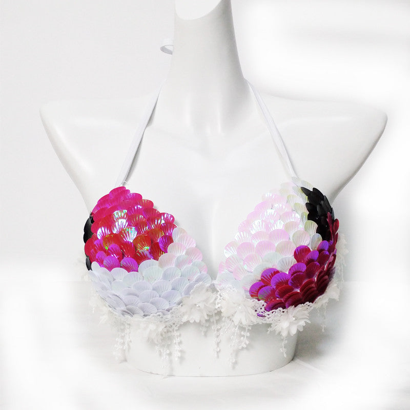 Mermaid Sequined Shell Mermaid Bikini Top Bra