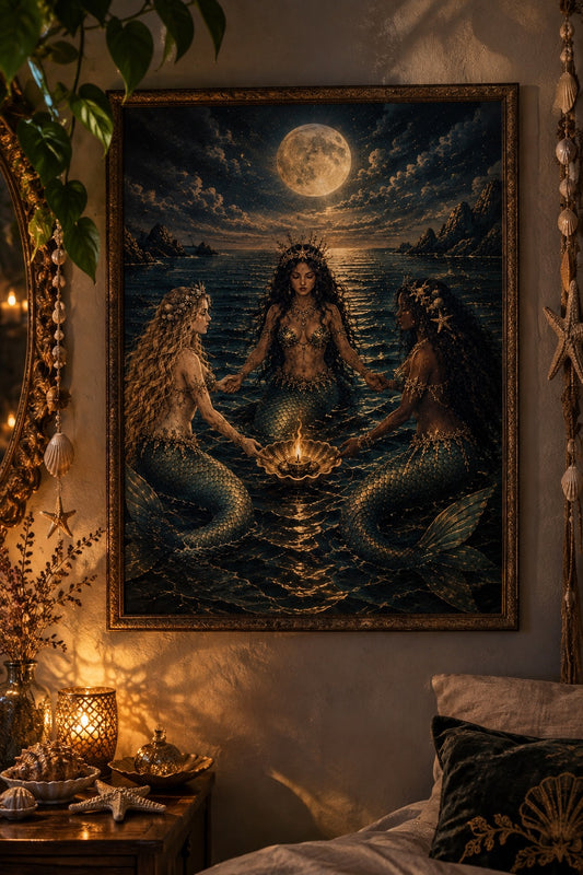 Vintage Mermaid Wall Art Print – Dark Ocean Siren Poster, Gothic Nautical Decor, Mermaidcore Wall Art, Vintage Sea Artwork (Copy 8)
