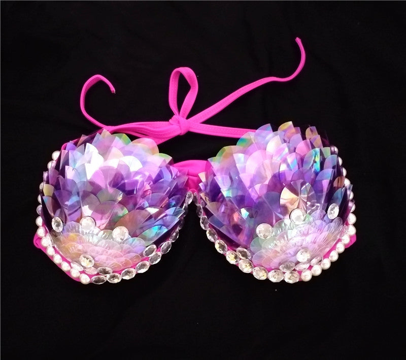 Mermaid Sequined Shell Mermaid Bikini Top Bra