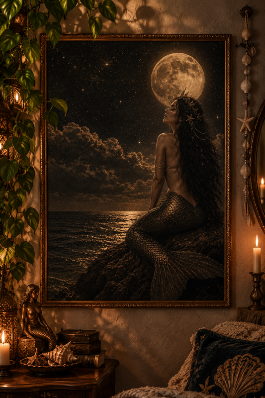 Vintage Mermaid Wall Art Print – Dark Ocean Siren Poster, Gothic Nautical Decor, Mermaidcore Wall Art, Vintage Sea Artwork (Copy 2)
