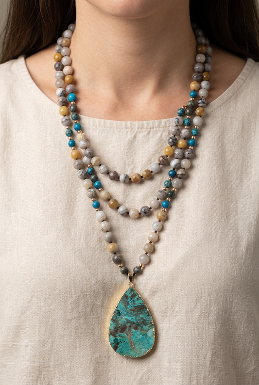 Ocean Stone Pendant Crystal Necklace