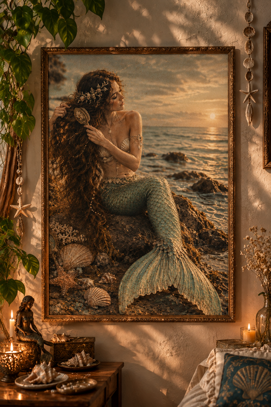 Vintage Mermaid Wall Art Print – Dark Ocean Siren Poster, Gothic Nautical Decor, Mermaidcore Wall Art, Vintage Sea Artwork (Copy 5)