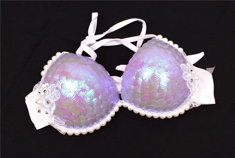 Mermaid Sequined Shell Mermaid Bikini Top Bra