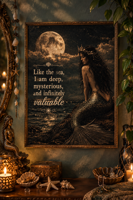 Vintage Mermaid Wall Art Print – Dark Ocean Siren Poster, Gothic Nautical Decor, Mermaidcore Wall Art, Vintage Sea Artwork