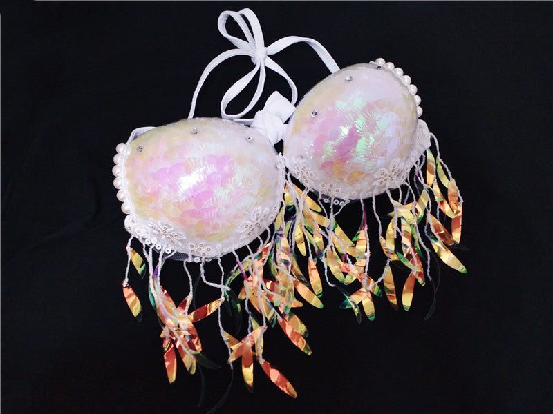 Mermaid Sequined Shell Mermaid Bikini Top Bra