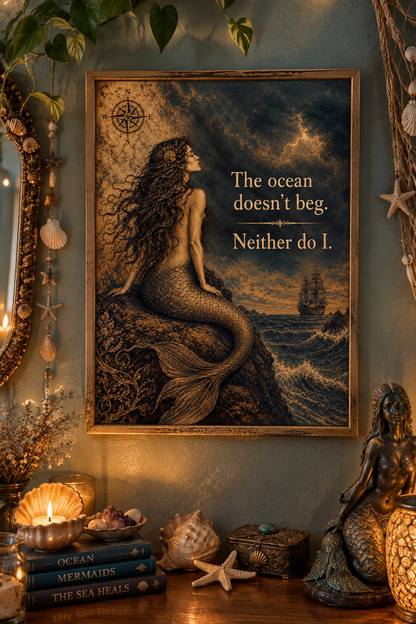 Vintage Mermaid Wall Art Print – Dark Ocean Siren Poster, Gothic Nautical Decor, Mermaidcore Wall Art, Vintage Sea Artwork