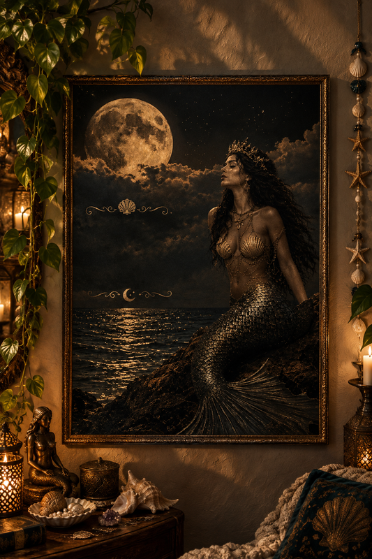 Vintage Mermaid Wall Art Print – Dark Ocean Siren Poster, Gothic Nautical Decor, Mermaidcore Wall Art, Vintage Sea Artwork (Copy 3)