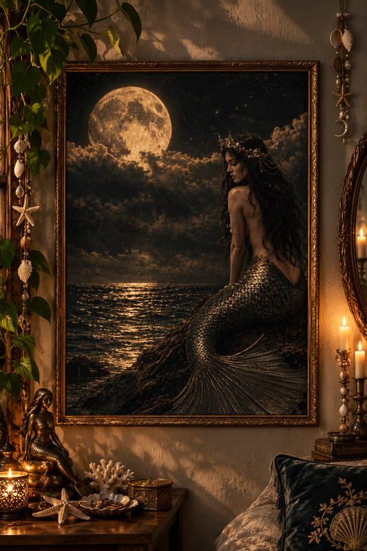 Vintage Mermaid Wall Art Print – Dark Ocean Siren Poster, Gothic Nautical Decor, Mermaidcore Wall Art, Vintage Sea Artwork (Copy 4)