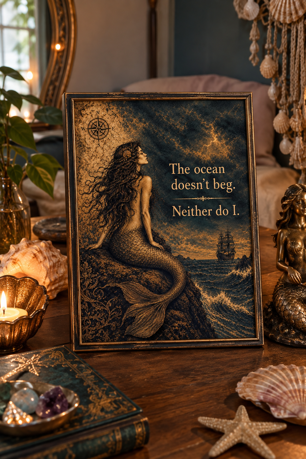 Vintage Mermaid Wall Art Print – Dark Ocean Siren Poster, Gothic Nautical Decor, Mermaidcore Wall Art, Vintage Sea Artwork