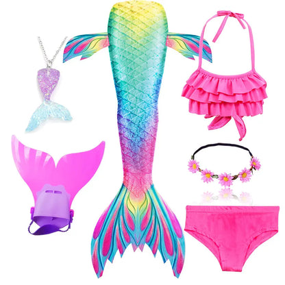 Girls Swimming Mermaid Tail Little Mermaid Costume Halloween Cosplay Swimsuit Bikini Set for Girls With Monofin Fin