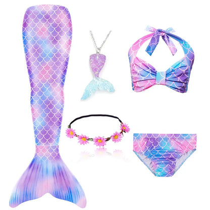 Girls Swimming Mermaid Tail Little Mermaid Costume Halloween Cosplay Swimsuit Bikini Set for Girls With Monofin Fin