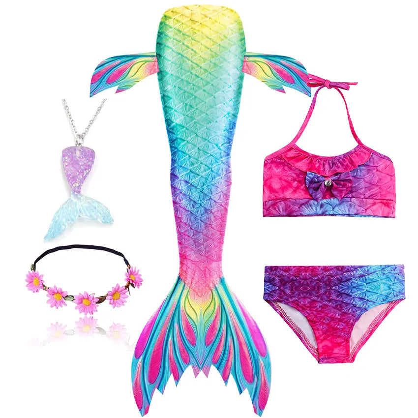 Girls Swimming Mermaid Tail Little Mermaid Costume Halloween Cosplay Swimsuit Bikini Set for Girls With Monofin Fin