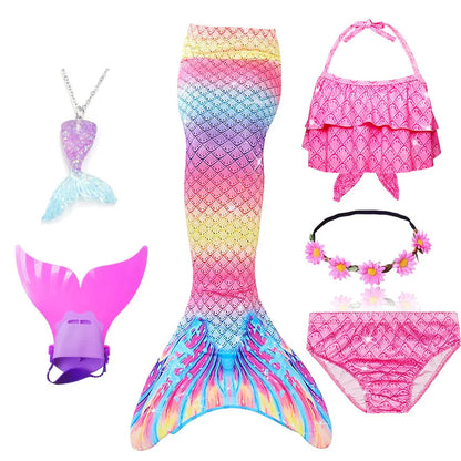 Girls Swimming Mermaid Tail Little Mermaid Costume Halloween Cosplay Swimsuit Bikini Set for Girls With Monofin Fin