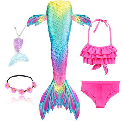 Girls Swimming Mermaid Tail Little Mermaid Costume Halloween Cosplay Swimsuit Bikini Set for Girls With Monofin Fin