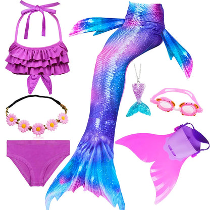 Girls Swimming Mermaid Tail Little Mermaid Costume Halloween Cosplay Swimsuit Bikini Set for Girls With Monofin Fin