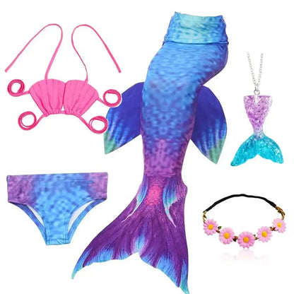 Girls Swimming Mermaid Tail Little Mermaid Costume Halloween Cosplay Swimsuit Bikini Set for Girls With Monofin Fin