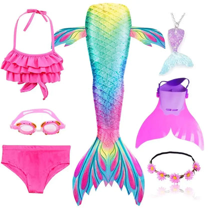 Girls Swimming Mermaid Tail Little Mermaid Costume Halloween Cosplay Swimsuit Bikini Set for Girls With Monofin Fin
