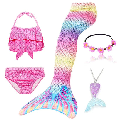 Girls Swimming Mermaid Tail Little Mermaid Costume Halloween Cosplay Swimsuit Bikini Set for Girls With Monofin Fin