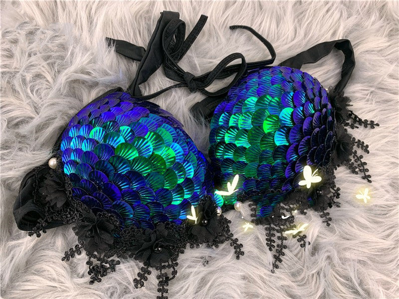 Mermaid Sequined Shell Mermaid Bikini Top Bra