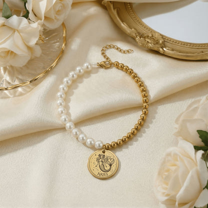 Pearl & Gold Coin Bracelet: Mermaid Zodiac