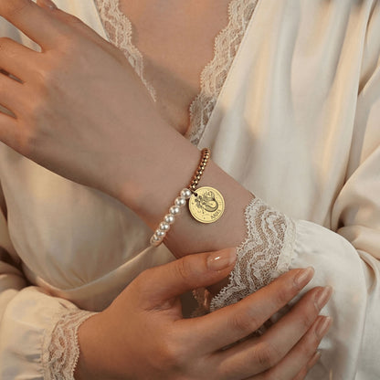 Pearl & Gold Coin Bracelet: Mermaid Zodiac