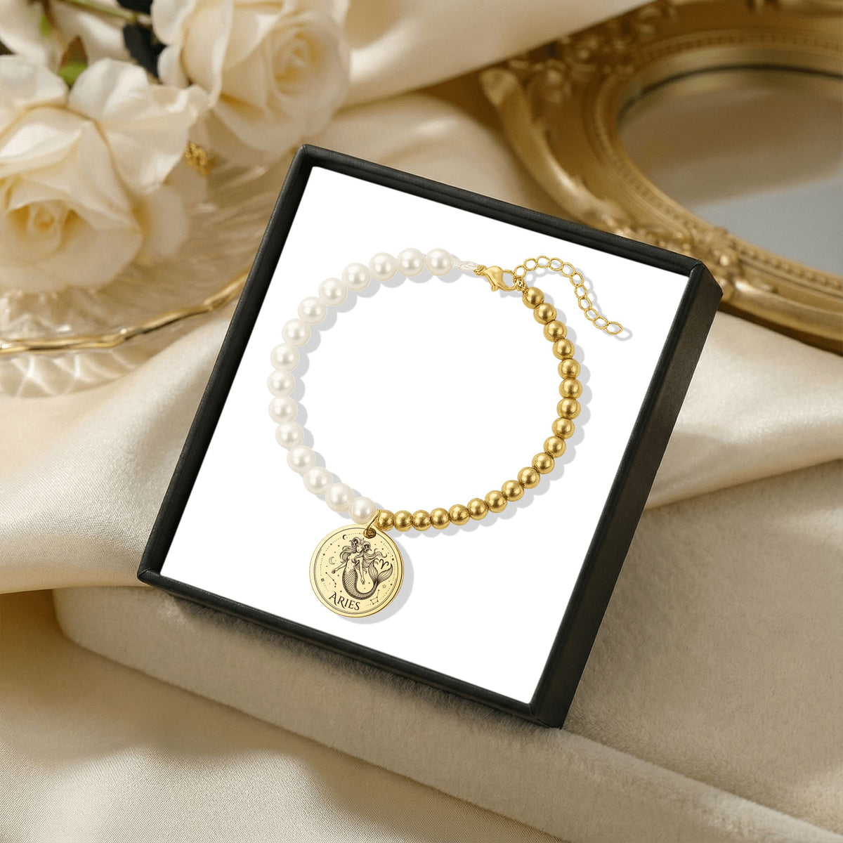 Pearl & Gold Coin Bracelet: Mermaid Zodiac