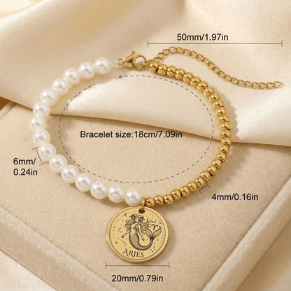 Pearl & Gold Coin Bracelet: Mermaid Zodiac