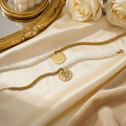 Pearl & Gold Coin Bracelet: Mermaid Zodiac