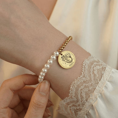 Pearl & Gold Coin Bracelet: Mermaid Zodiac