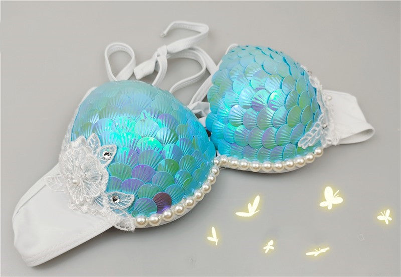 Mermaid Sequined Shell Mermaid Bikini Top Bra