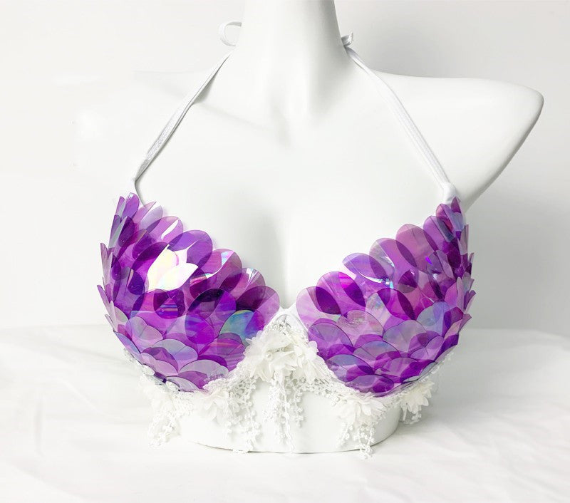 Mermaid Sequined Shell Mermaid Bikini Top Bra